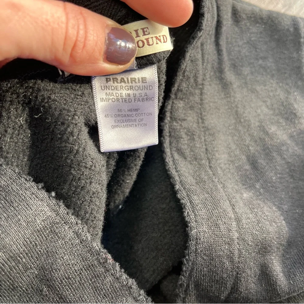 PRAIRIE UNDERGROUND Organic Cotton & Hemp Black Sweatshirt Sweater Vest M - Picture 4 of 5